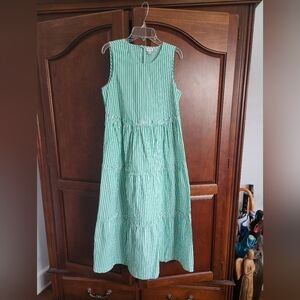 Green Striped Sleeveless Dress